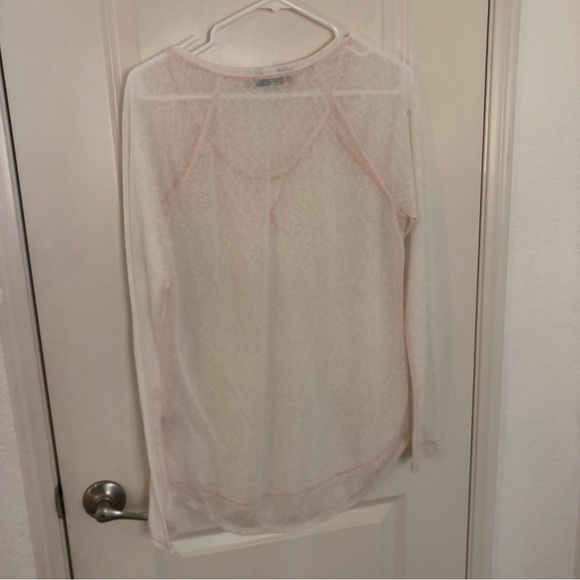 Free People Beach gauze pink blouse long sleeve lightweight pink summer top L - Picture 9 of 11